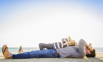 Father and son at the beach