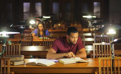 Students studying in a library