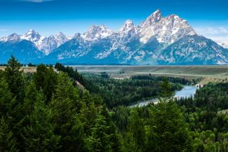 Mountains and river in Yellowstone National Park