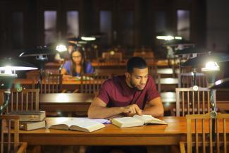 Students studying in a library